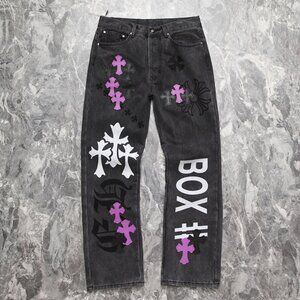 Chrome Heart Leather Patch Jeans